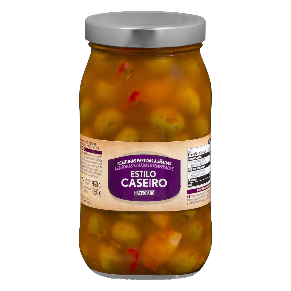 Aceitunas verdes estilo casero Hacendado partidas aliñadas