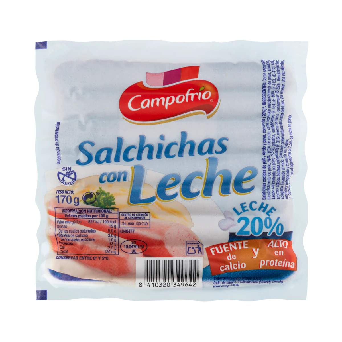 Salchichas cocidas con leche Campofrío de pollo, cerdo y pavo