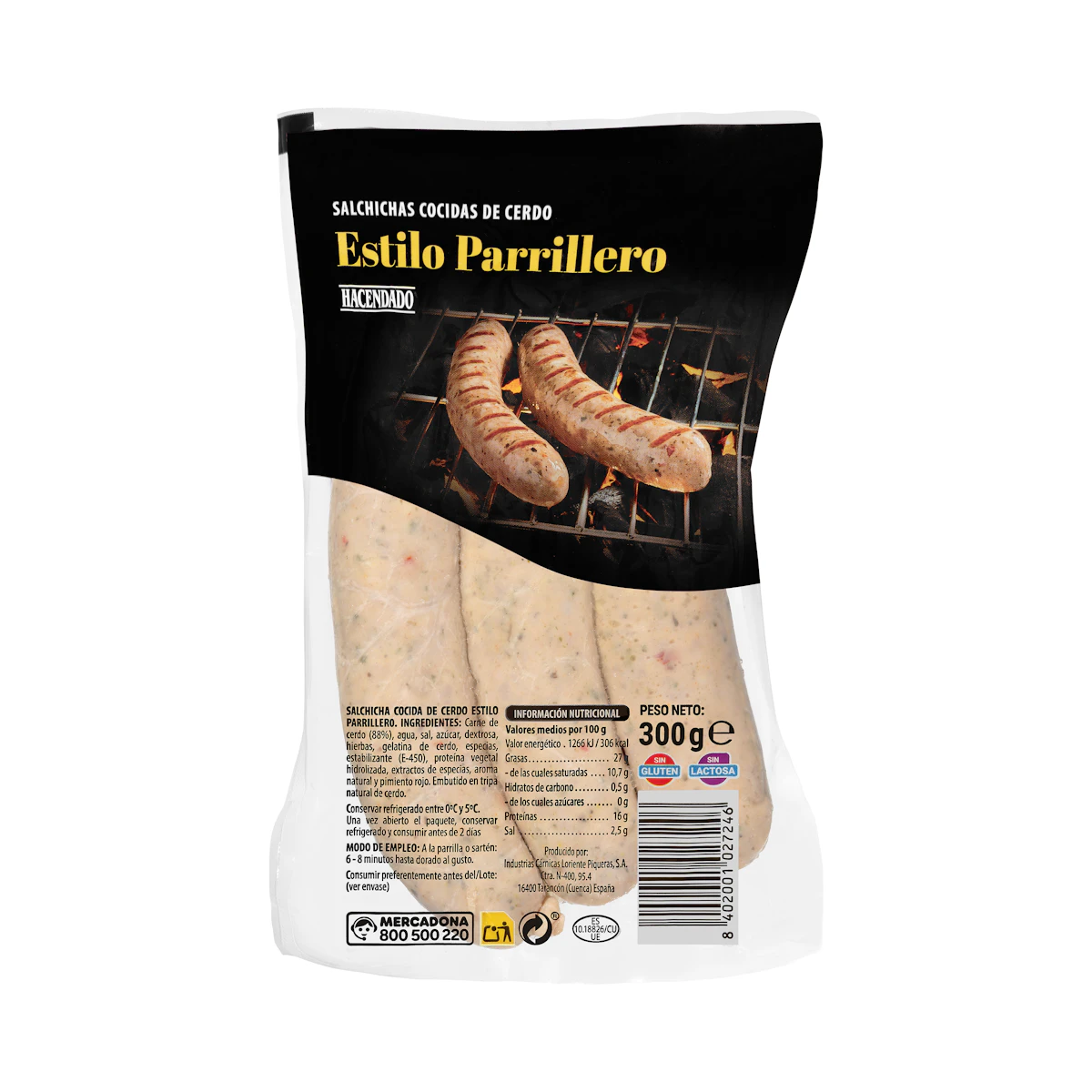 Salchichas cocidas de cerdo Hacendado estilo parrillero