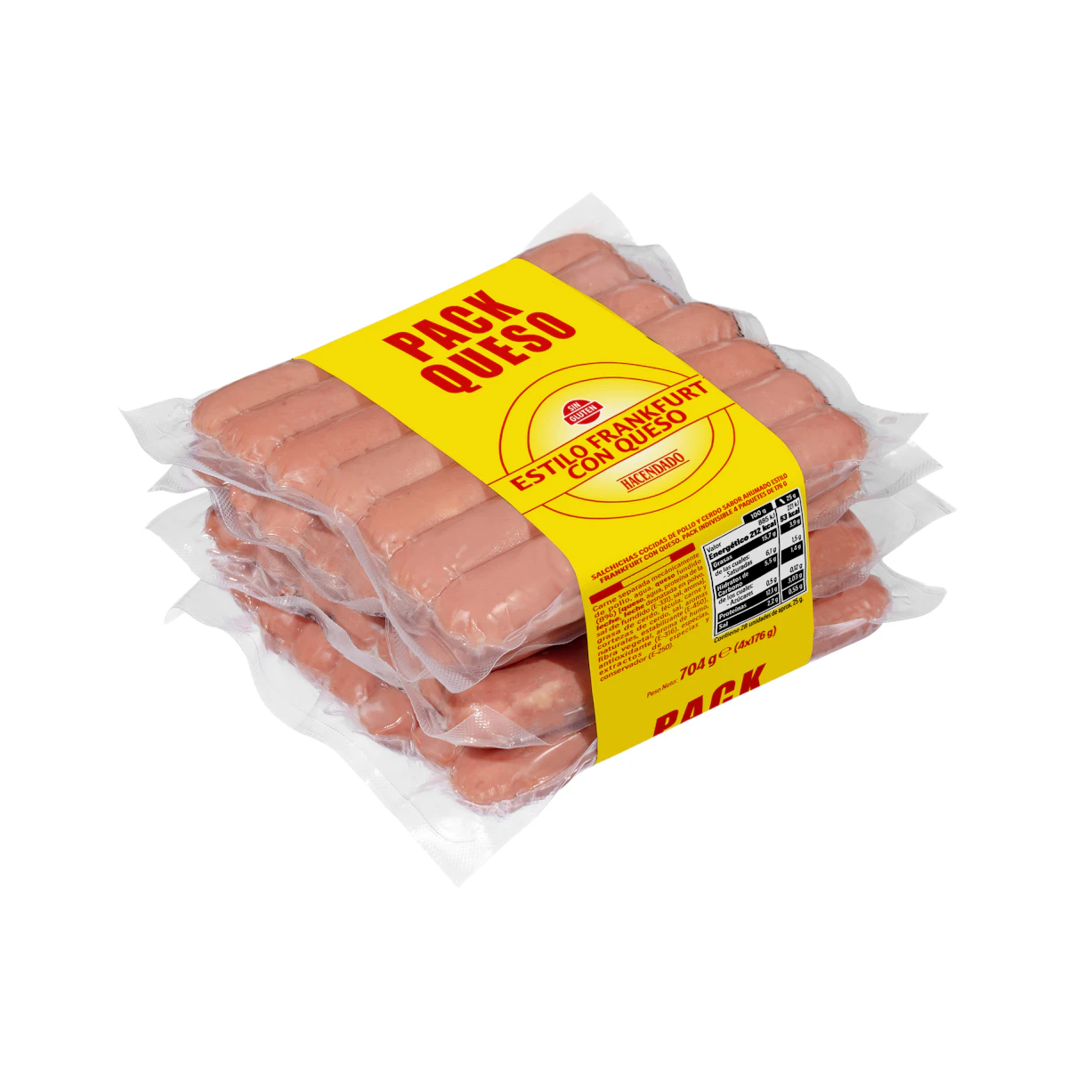 Salchichas cocidas estilo Frankfurt con queso Hacendado de pollo y cerdo sabor ahumado