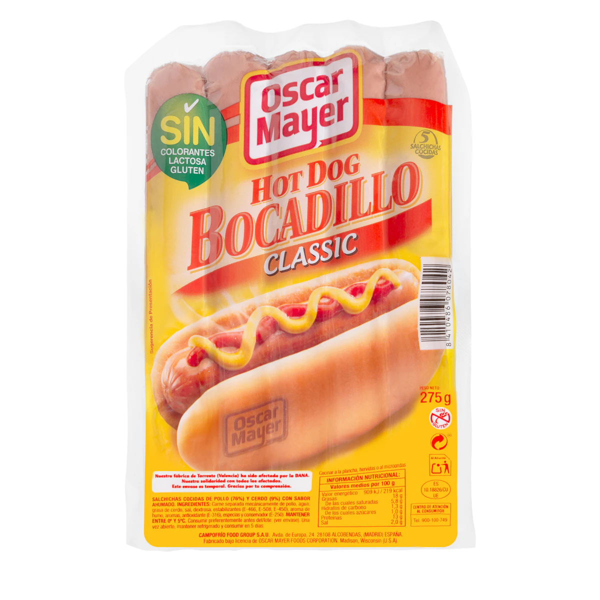 Salchichas cocidas hot dog bocadillo Oscar Mayer Classic de pollo y cerdo sabor ahumado