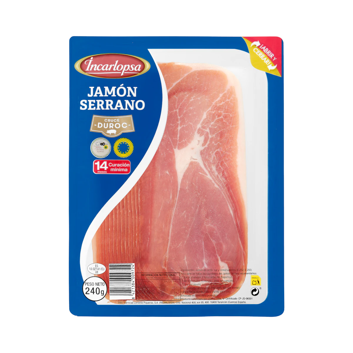 Jamón serrano Incarlopsa lonchas