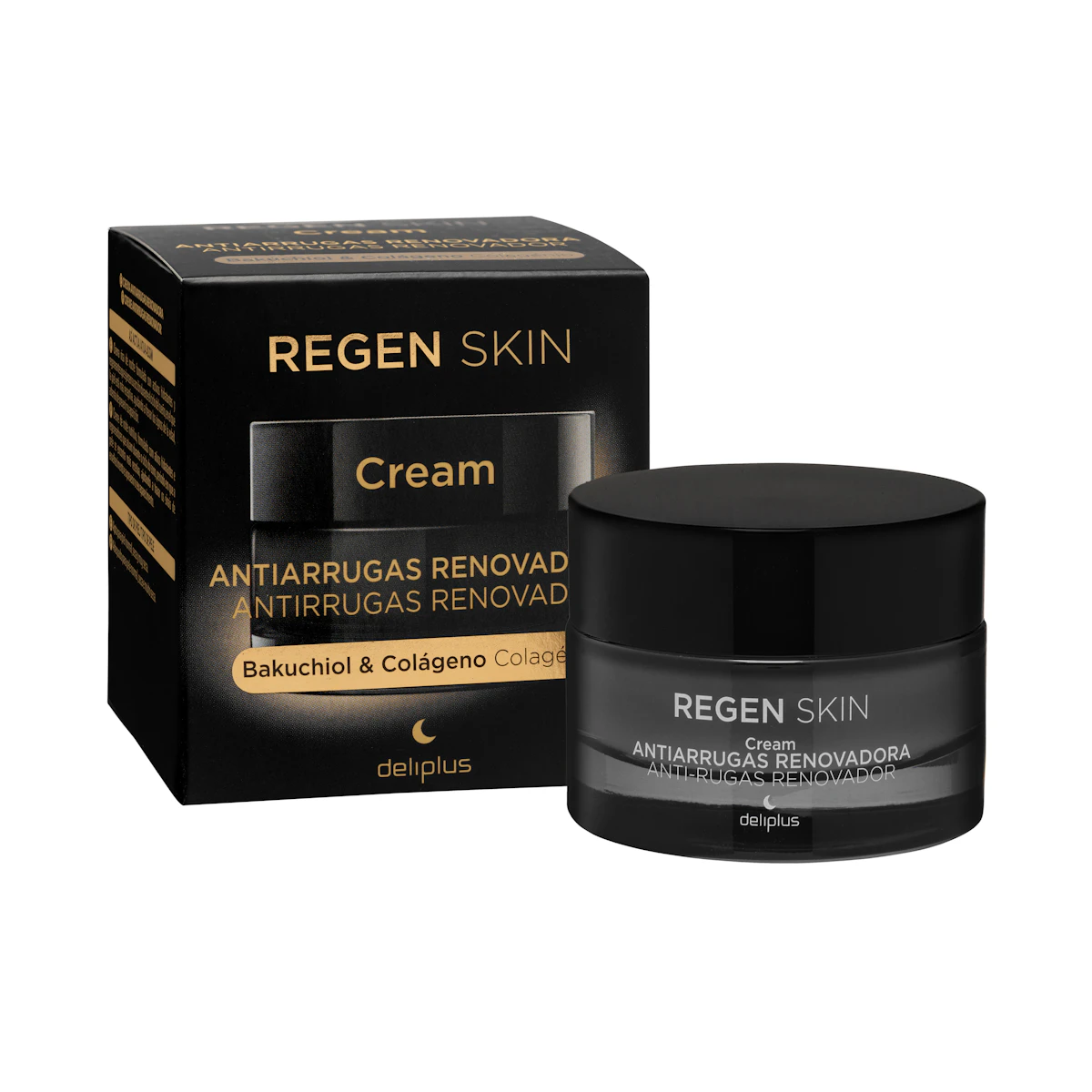 Crema facial noche antiarrugas renovadora Regen Skin Deliplus con Bakuchiol & colágeno