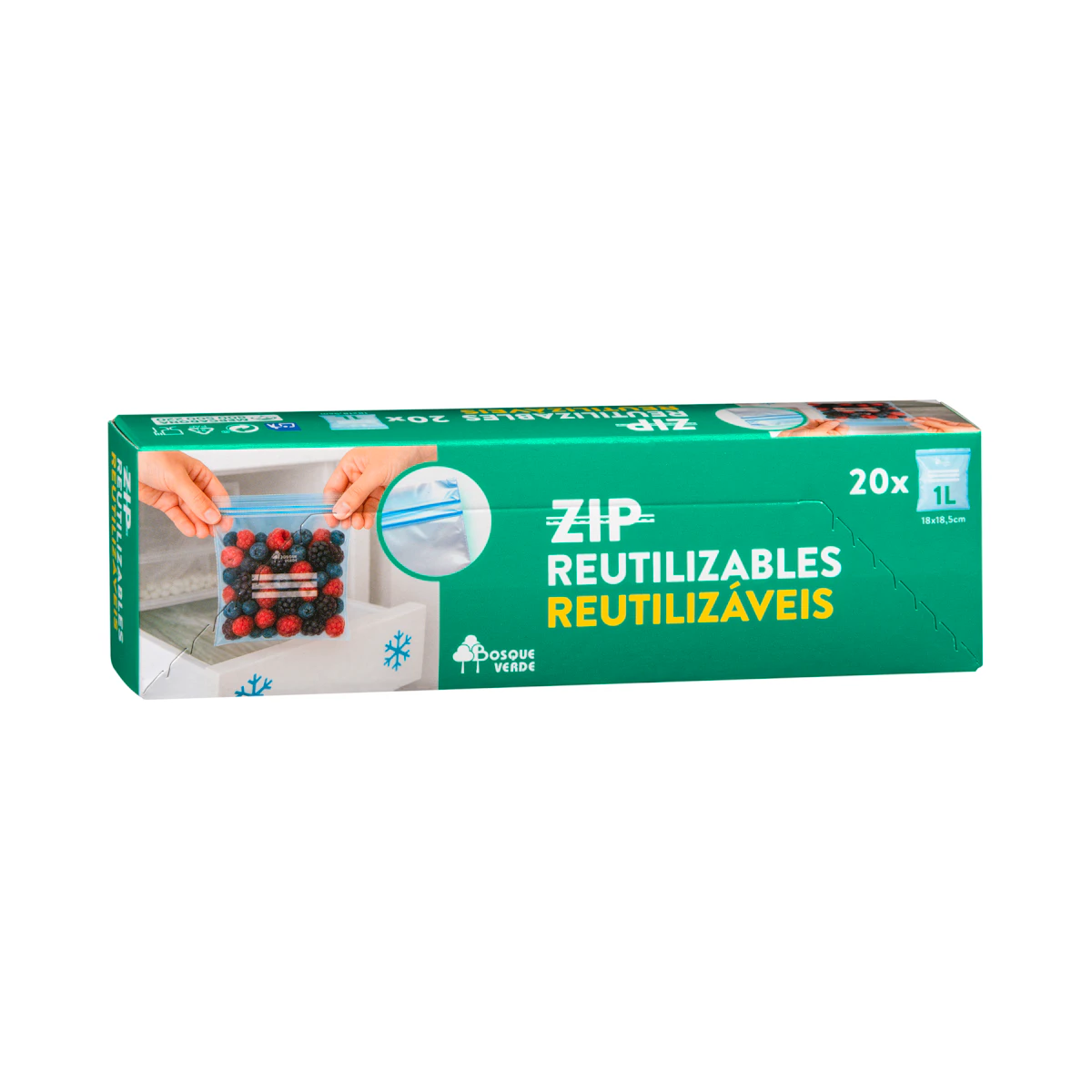 Bolsas zip congelación medianas Bosque Verde reutilizables