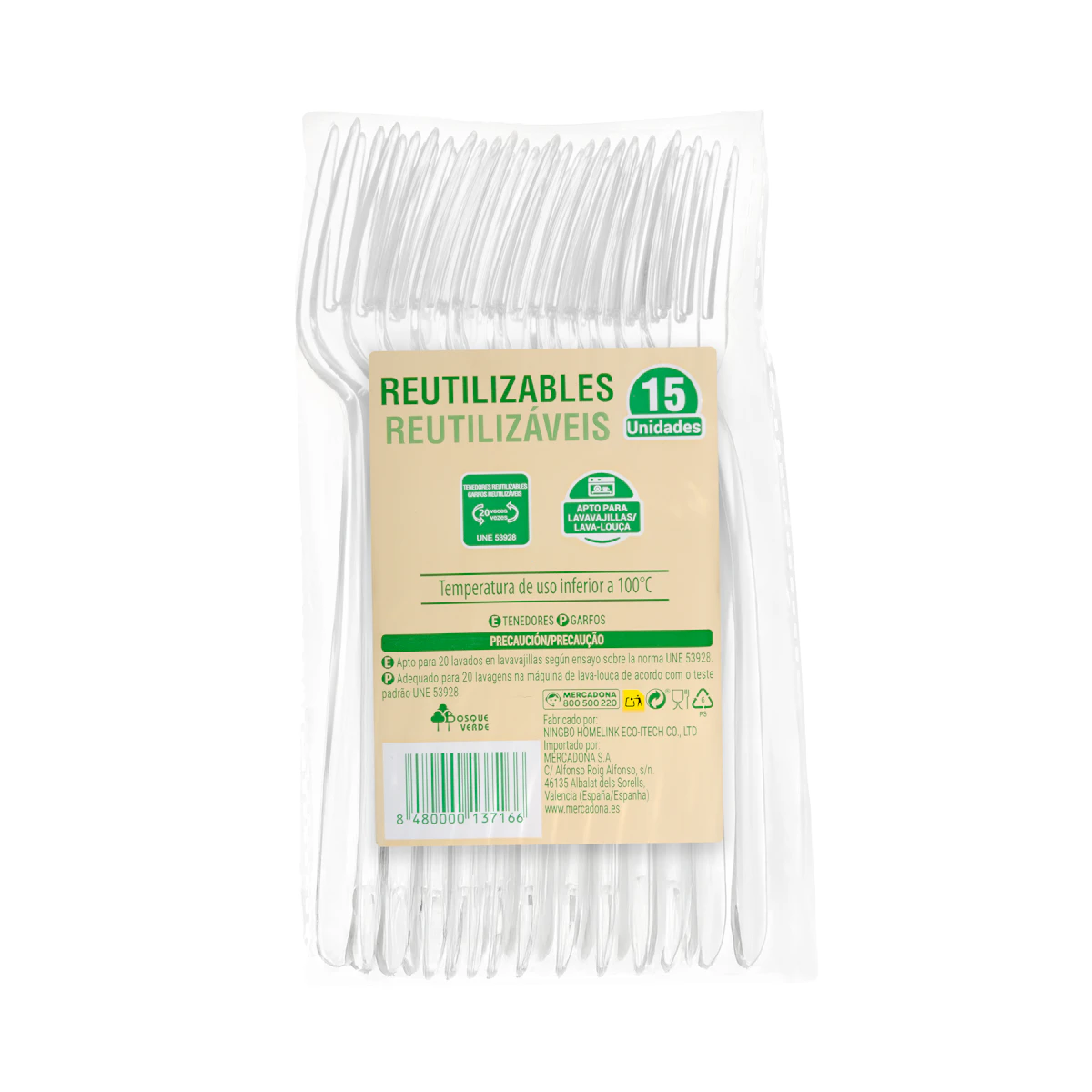 Tenedores de plástico Bosque Verde reutilizables