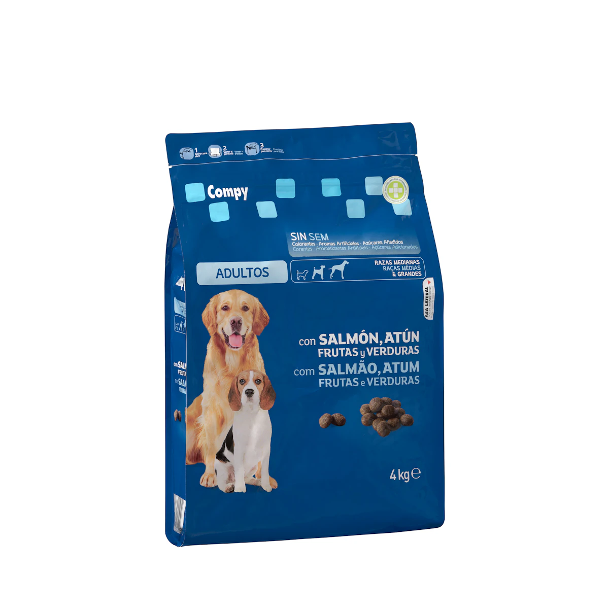 Comida perro adulto Compy con salmón, atún, frutas y verduras