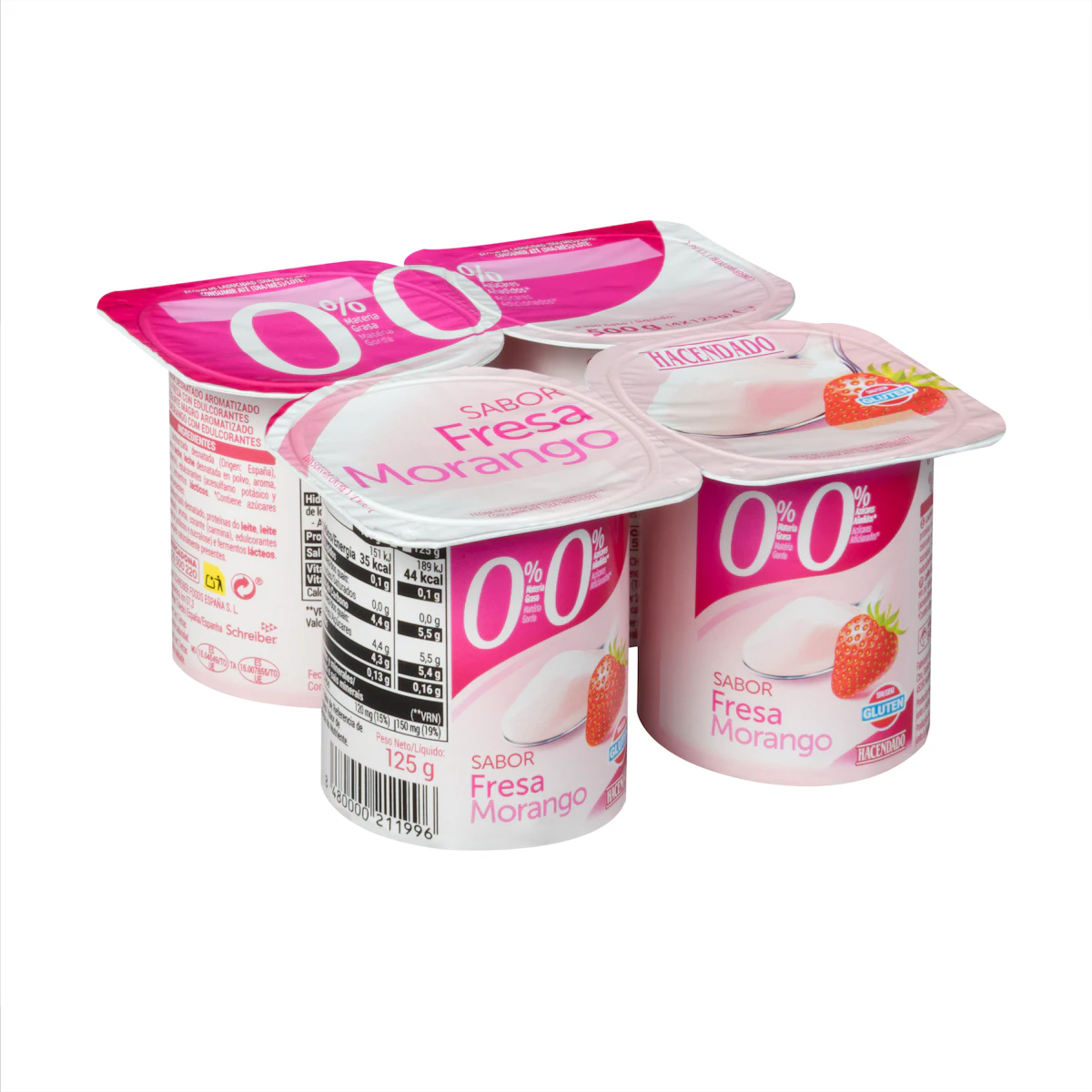 Yogur sabor fresa Hacendado 0% MG 0% azúcares añadidos